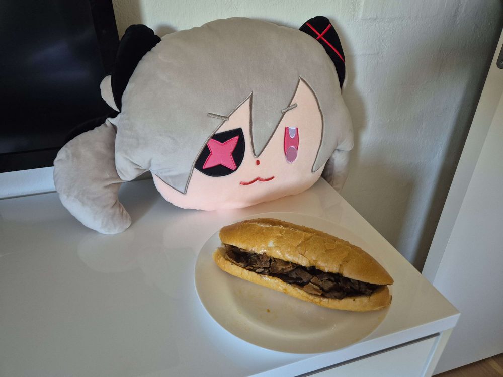 An El Fail cushion next to a plate with kebab filled bread