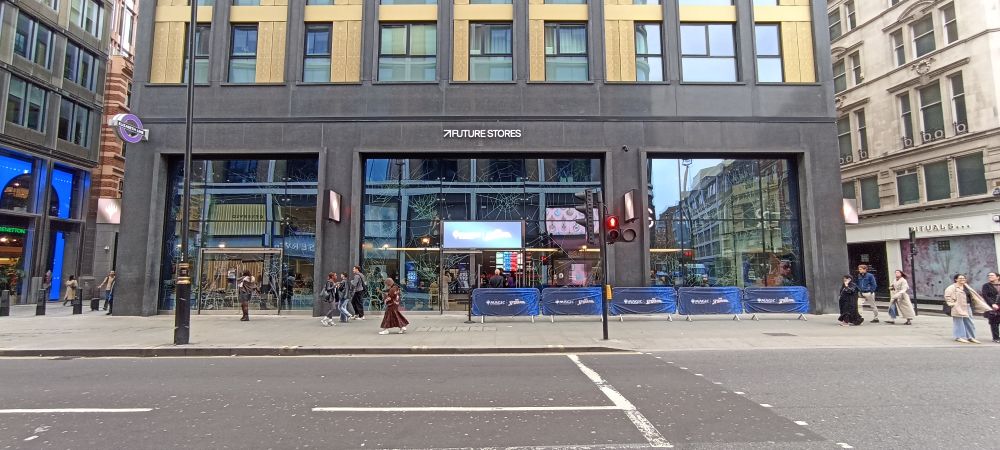 Store front 'Future Stores', situated in Regent Street near the Carnaby Street sector.