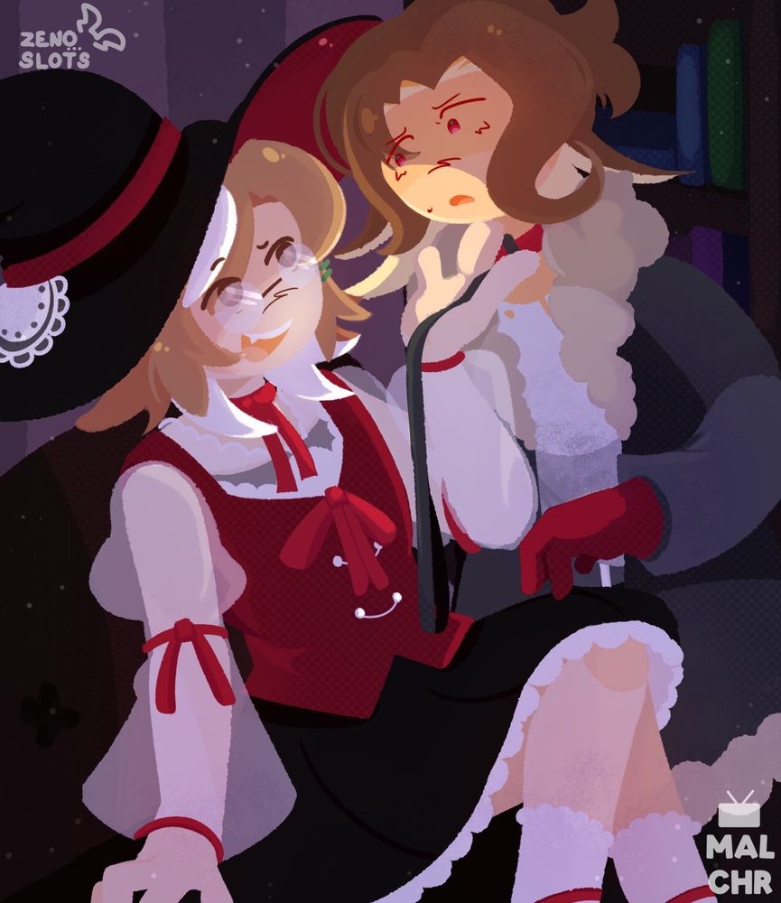 Illustration of Mattias and Noe (oc) dressed up as a witch and dog...