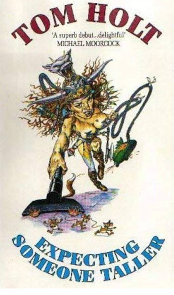 The cover of Tom Holt’s debut novel, Expecting Someone Taller