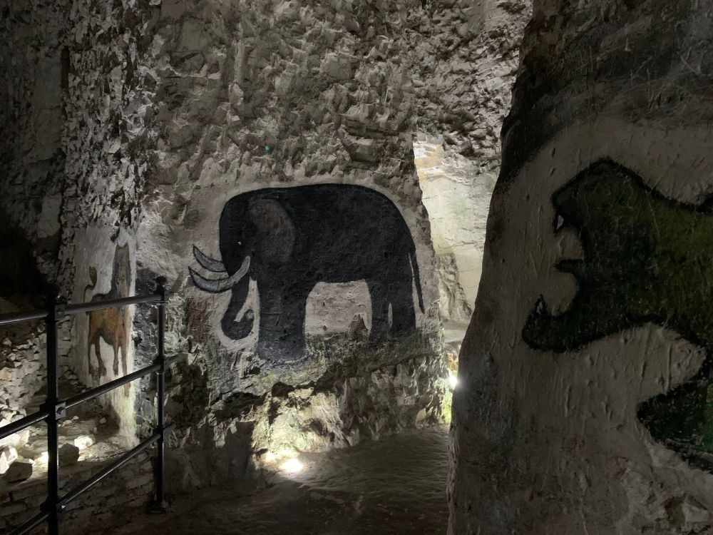 Painting of an elephant on chalk cave wall