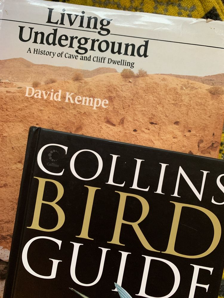 Collins Bird Guide & a book called Living Underground: a History of Cave & Cliff Dwelling by David Kempe
