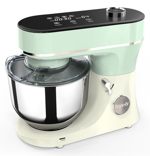 Bonnor Stand Mixer 6QT Kitchen Mixer with LED Smart Touchscreen, 11-Speed Tilt-Head Mixer with Timer, 4 Preset Menus, Stainless Steel Bowl, Dough Hook, Whisk, Beater,Green