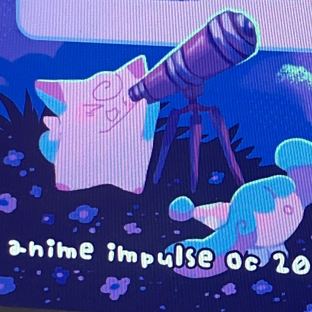 clefairy looking through a telescope, hattena next to it, peering up- both standing on a flowery knoll 