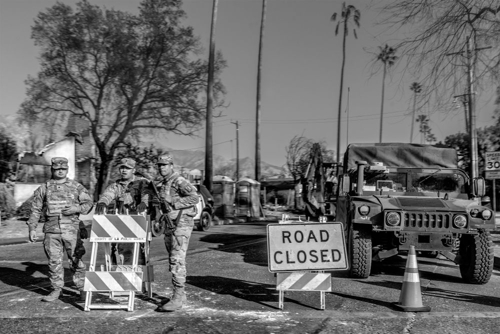 National Guard at a road block in Altadena after the Eaton Fire