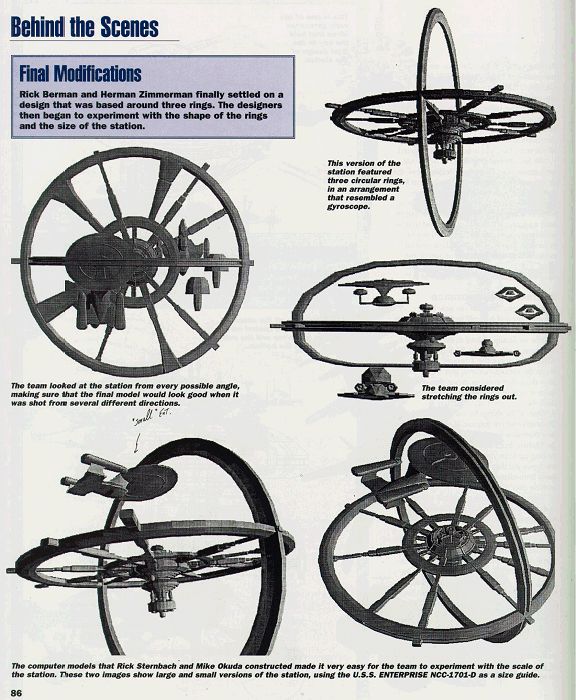 archival preliminary sketches of DS9 with docking pylons that continued all the way around