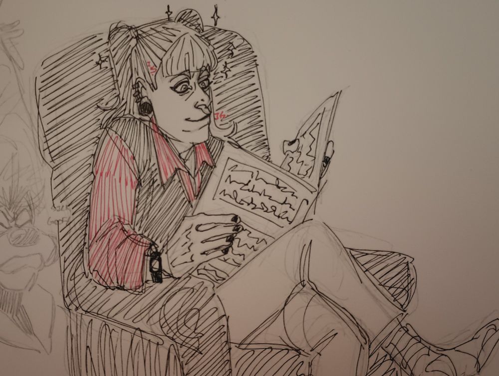 Abby reading newspaper