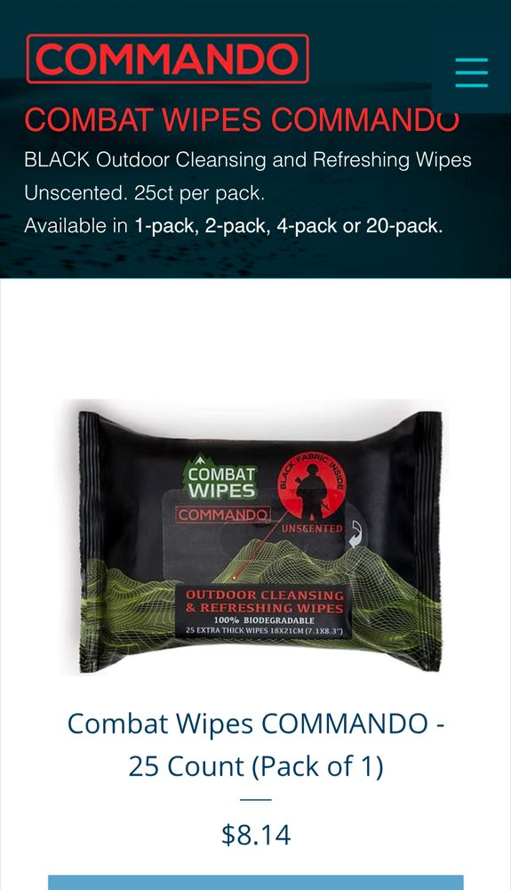 Combat Wipes Commando, pack de 25 