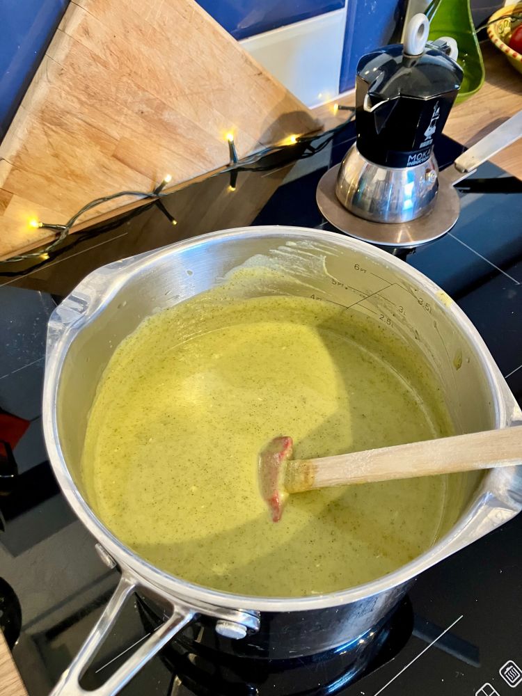 Courgette and dolcelatte soup. I like to use dolcelatte (or similar) instead of stilton, as it's more creamy