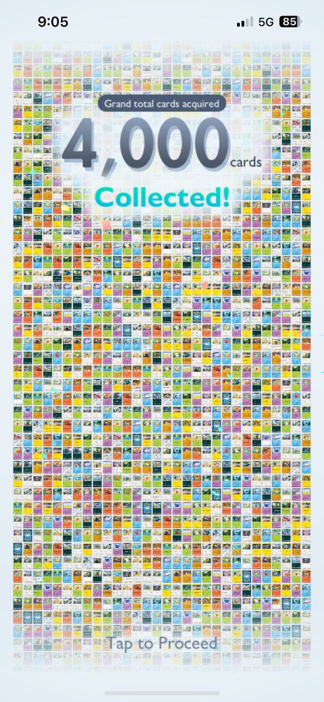 A screenshot of having collected 4,000 cards in Pokemon TCG Pocket. 