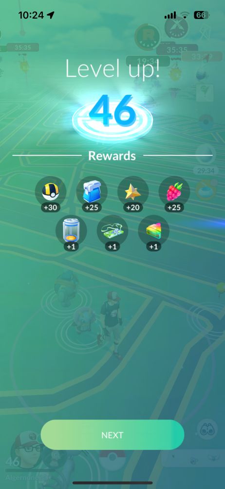 A screenshot showing having reached Level 46 in Pokemon Go.