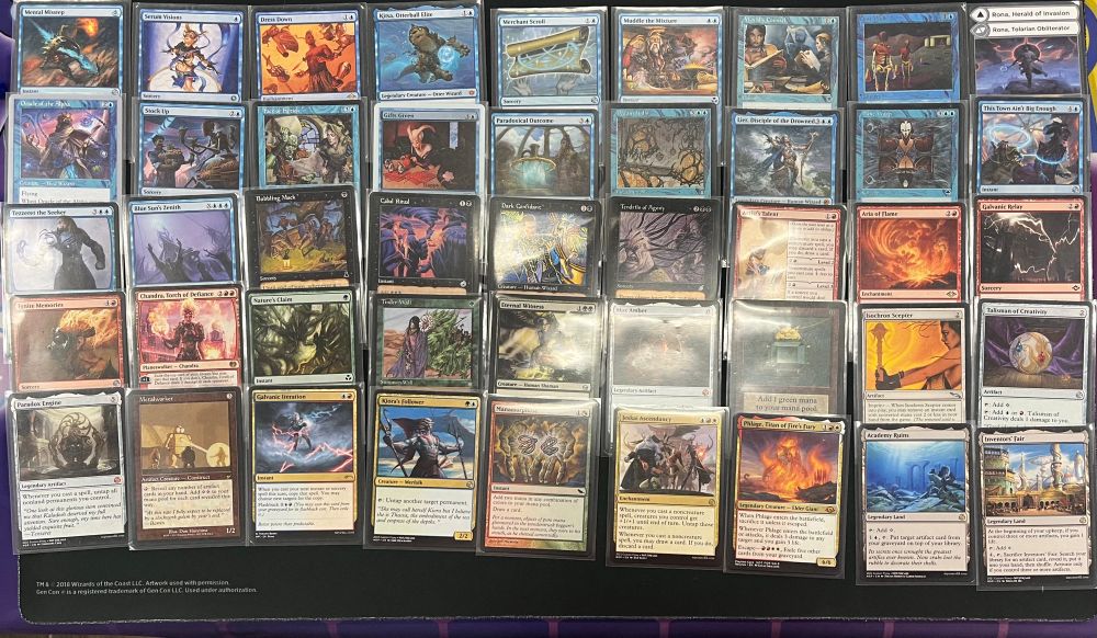 My draft of the #C4 Combo Cube with cards sorted by color and MV