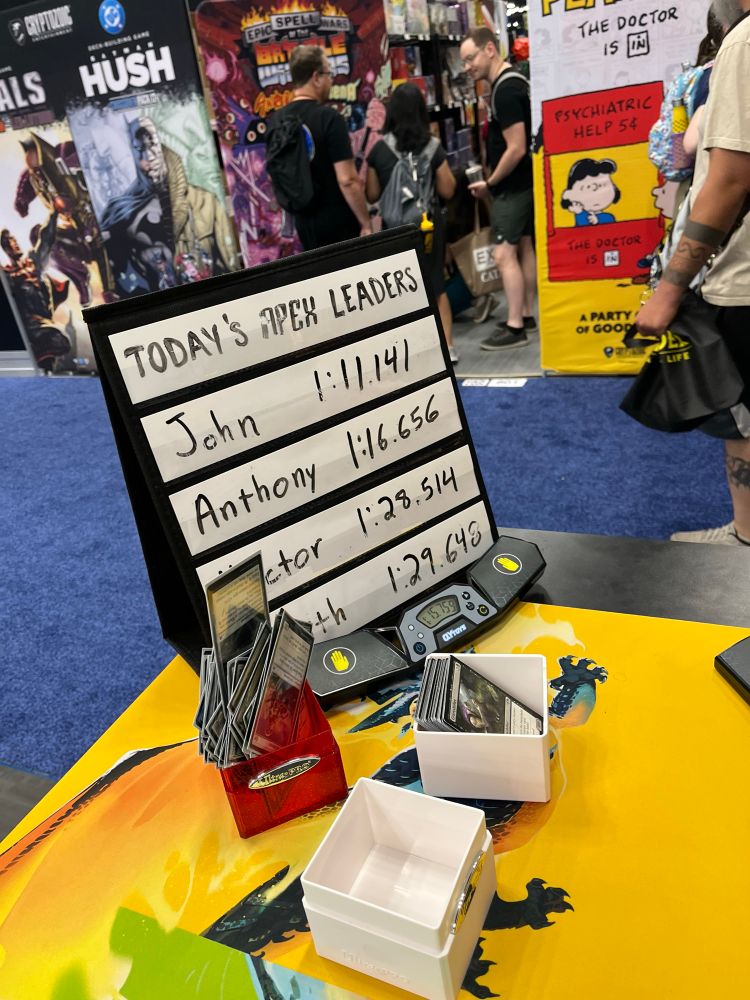 A picture of the leaderboard for the 2025 gencon Apex Sleeving Championship fastest Sunday times (I’m in 2nd place as of taking the picture)