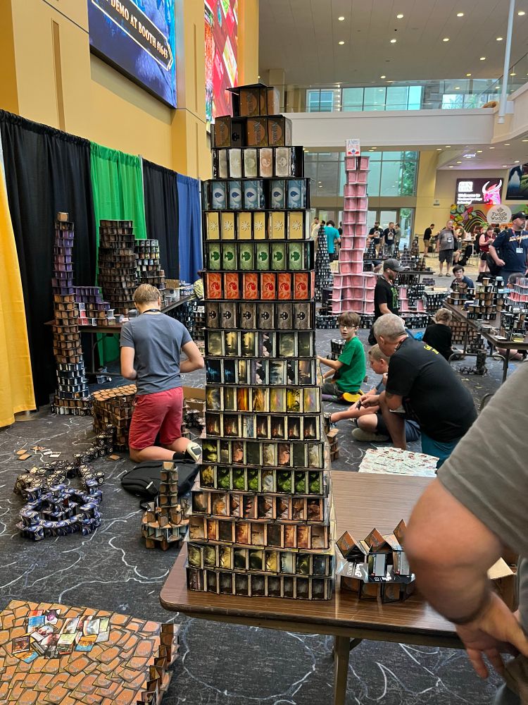A large tower of basic lands at the Cardhalla exhibit at Gencon 2025