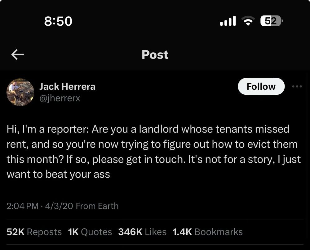 I'm a reporter: Are you a landlord whose tenants missed rent, and so you're now trying to figure out how to evict them this month? If so, please get in touch. It's not for a story, I just want to beat your ass