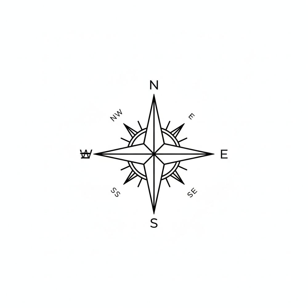 Minimalist compass in black and white