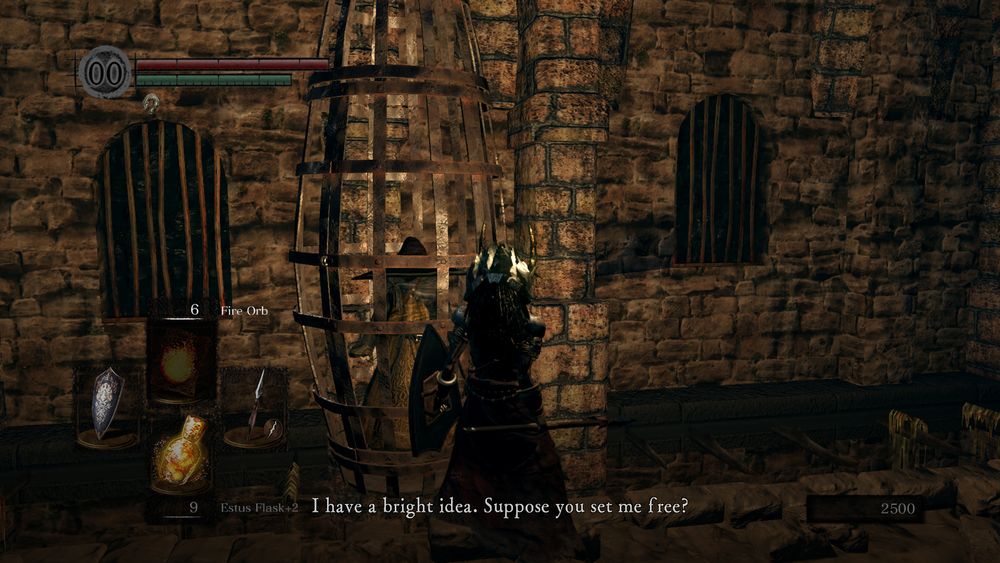 the mage in sen's fortress that's locked in a cage whose name i have failed to remember says: I have a bright idea. Suppose you set me free?