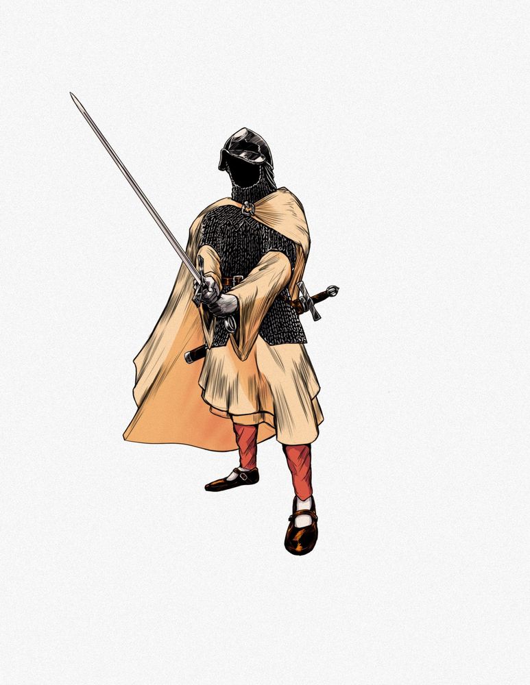 Illustration of an Irish Gallowglass, a Norse Scottish Irish Mercenary Warrior from the medieval period, with a large ring sword, and another at their waist.