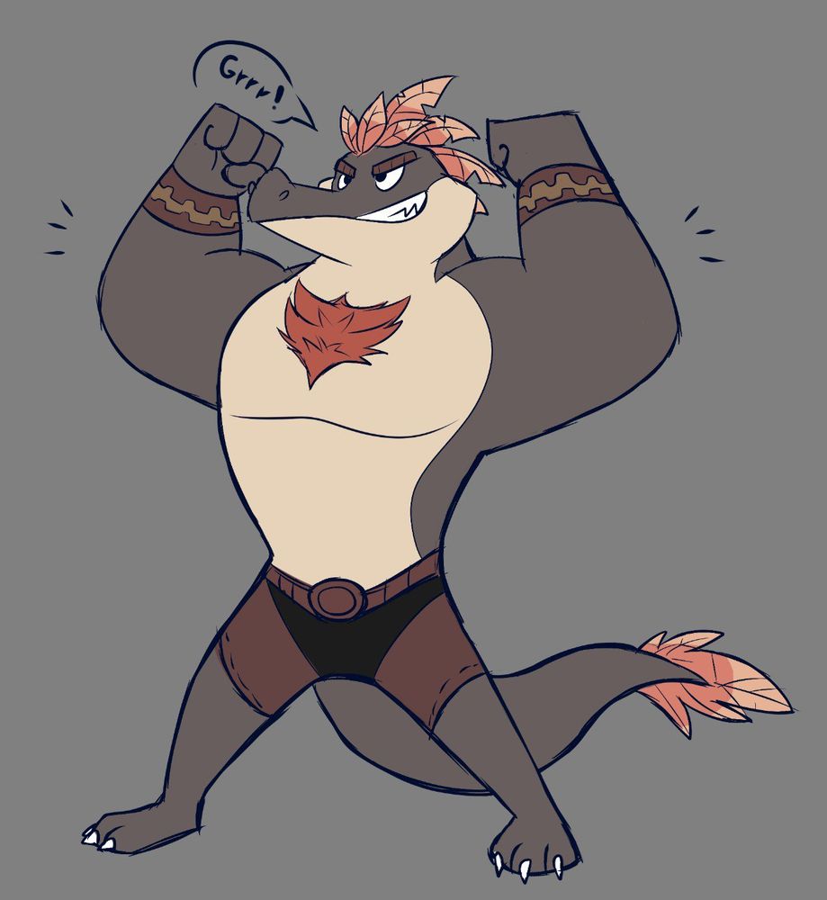 Gulf posing with a double flex, saying Grrr! Artwrok done by GlassesGator