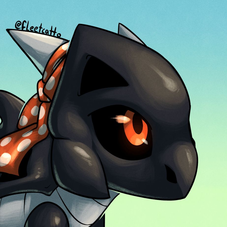 A shiny Aron on a PMD-typical blue-green gradient background. His steel shell is black and his belly scales silver. He has silver horns, and his cheeks feature sharp protrusions angled forward. The usual spike on the shell is replaced by a shark fin-like blade, and he wears a red-and-white polkadot ribbon on one of his horns (Joy Ribbon).