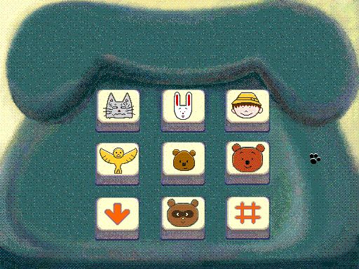 Screenshot: a cartoon telephone, with the keys each showing a different animal.