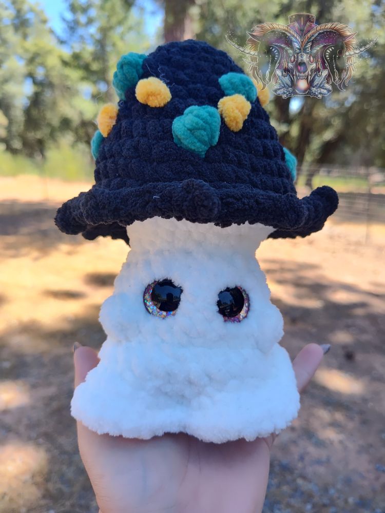 crochet inkycap mushroom ghost plushies