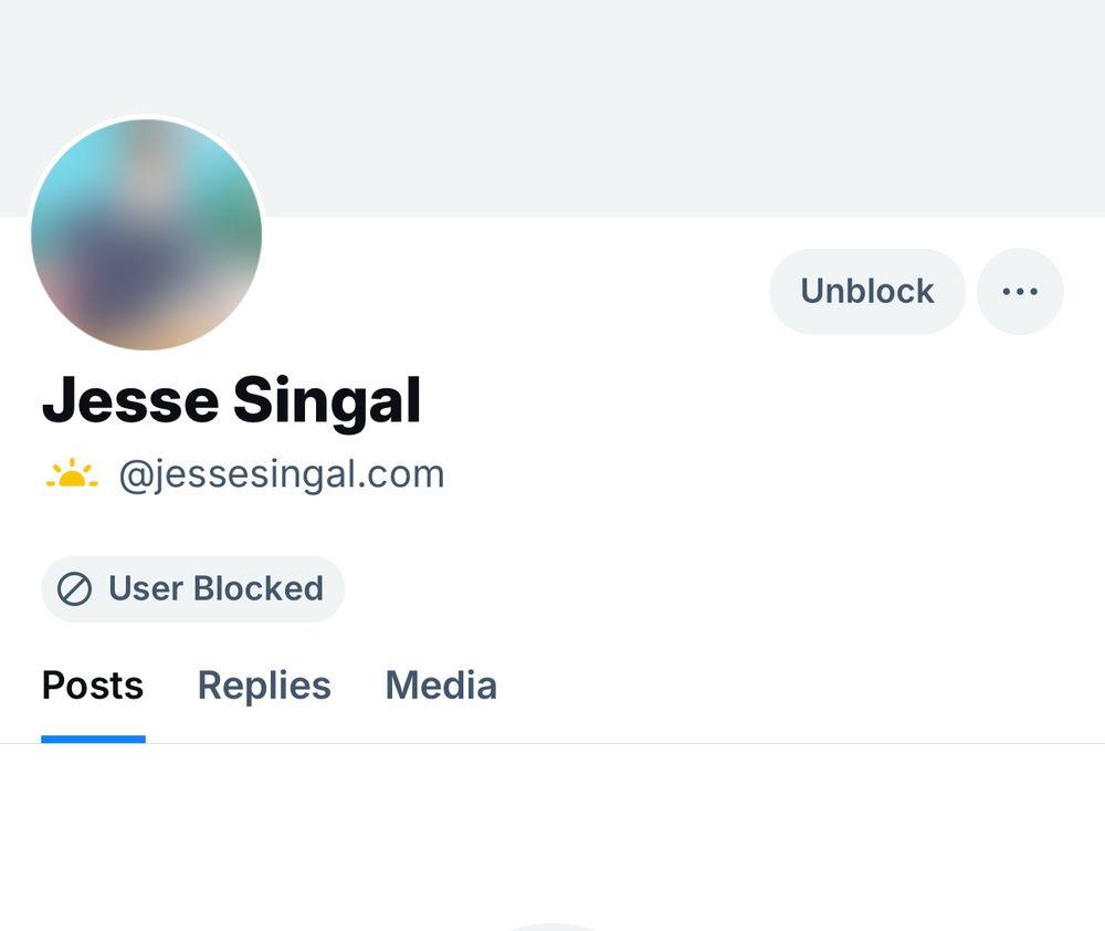 Screenshot of the blocked profile of whiney baby and transphobe, Jesse Singal. Transphobes are not welcome here. 