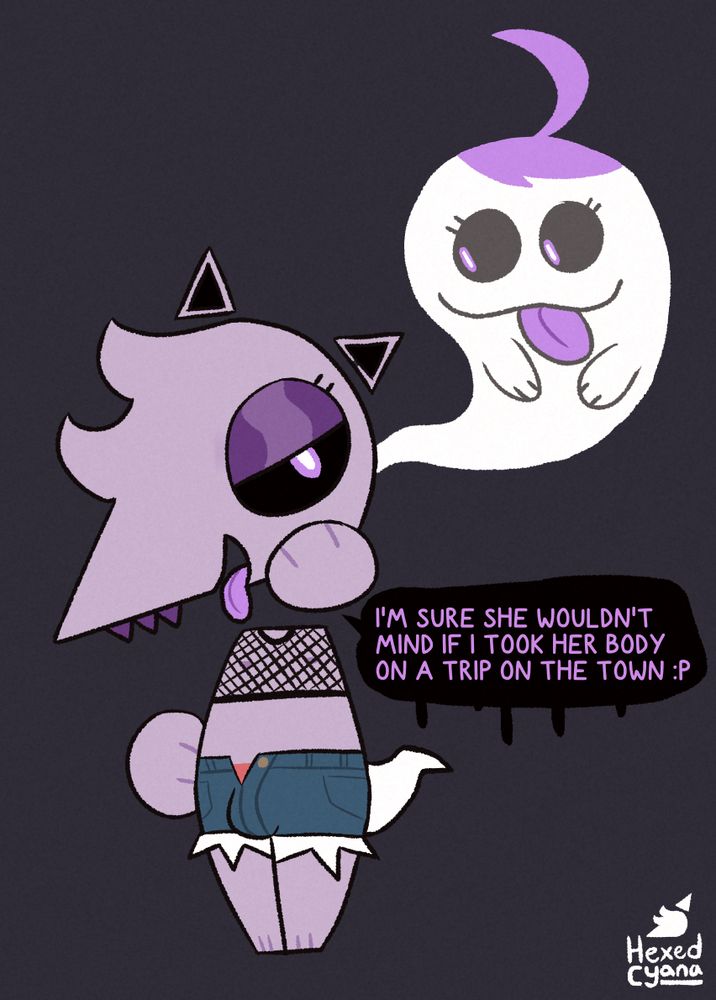 pink imp being possessed by a ghost