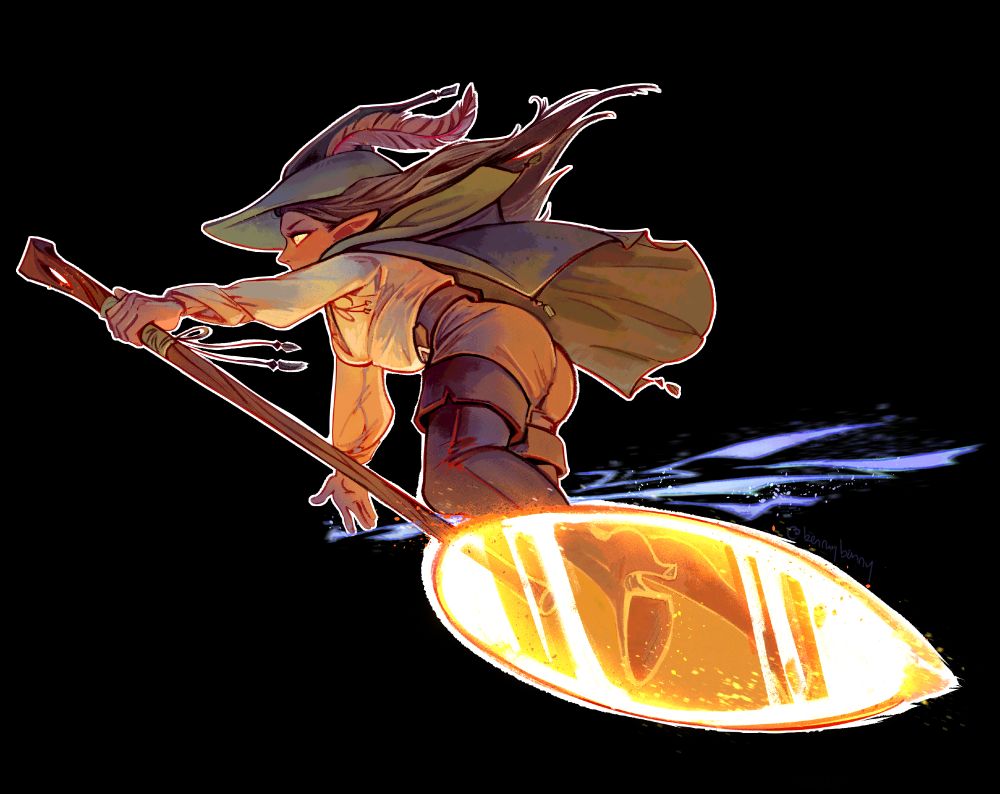 Picture of a wizard riding a magical floating disc while casting a spell.