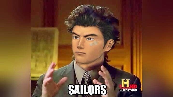 An image of Ryu from Shenmue in the classic aliens meme pose