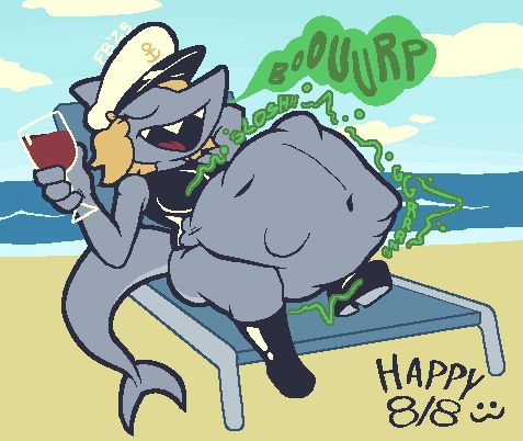 The first image from the post above, but with belching onomatopoeia. ("BOOUURP")