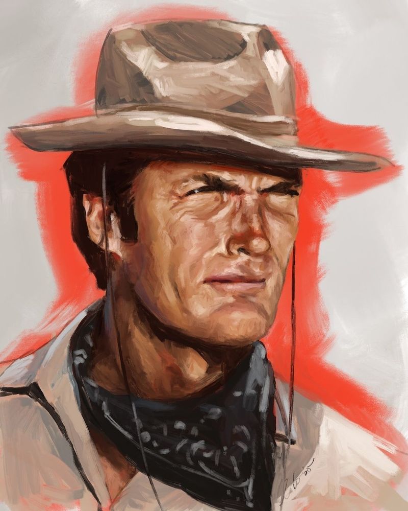 Painting of Clint Eastwood as Rowdy Yates, his character in "Rawhide"