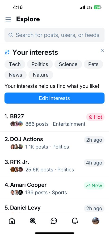 Screenshot of “Interests”