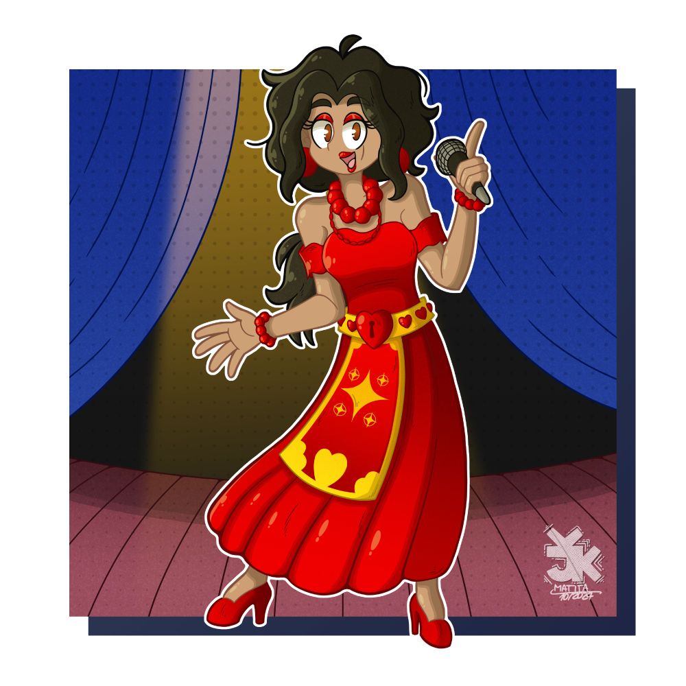 Rachel (Hevel's OC) is ready to sing on a stage as background.