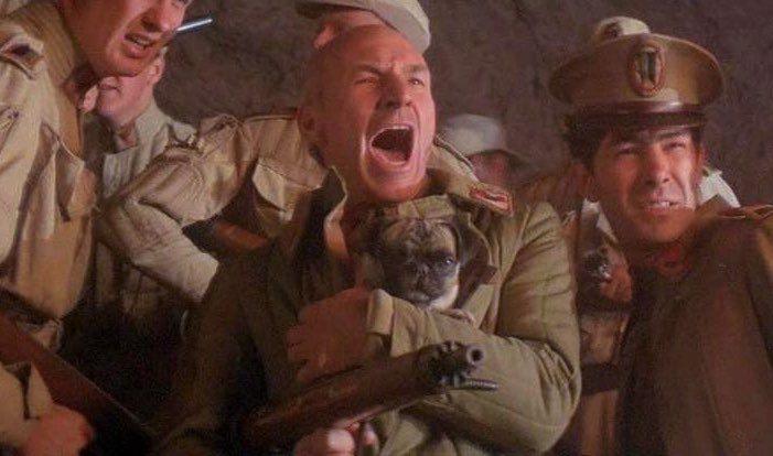 Patrick Stewart in Dune, with a pug