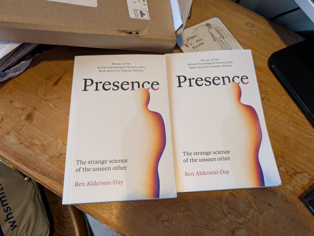 Two copies of a book with a white cover featuring an orange outline of a shadow figure.