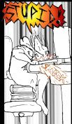 Pooky from AntiBunny smashing their face into a keyboard yelling 