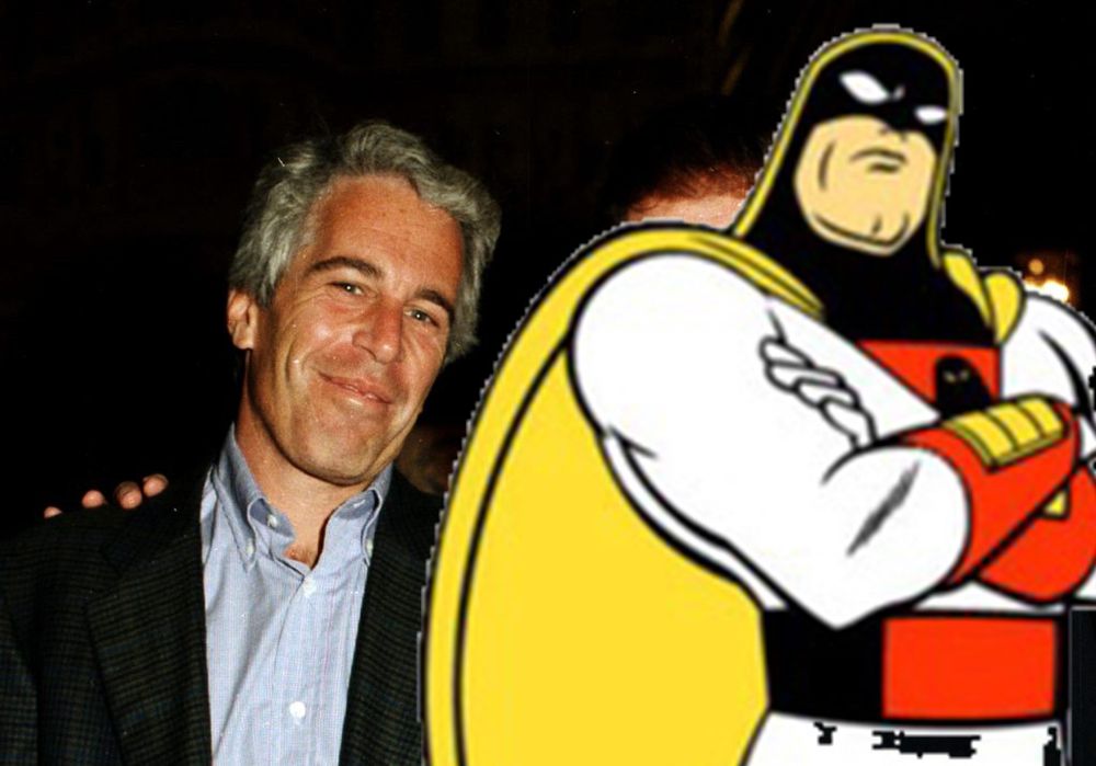 photoshopped pictures of Space Ghost standing next to Jeffery Epstein using a picture of Trump and Epstein as the base. 