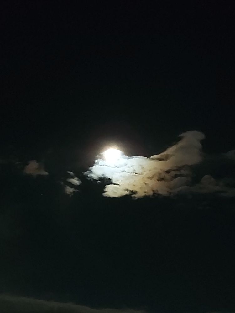 Bad tablet photo, full moon with noctilucent clouds. 