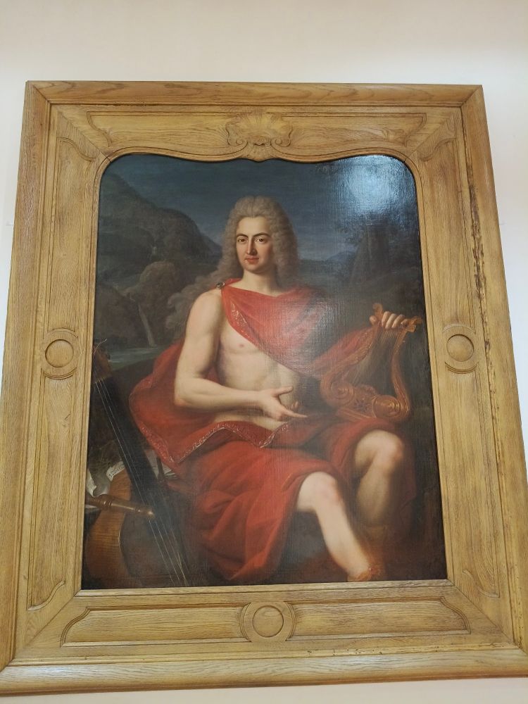 Ölgemälde, Mann halbnackt mit römischer Toga und einer Lyra in der hand