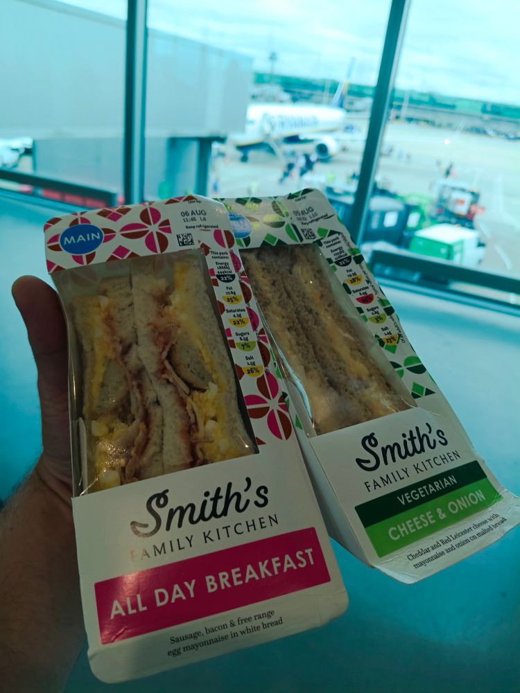 All day breakfast sandwich und cheese and onion sandwich