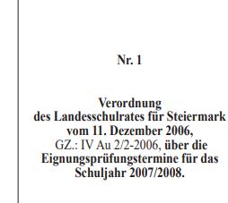 Verordnung des Landesschulrates für Steiermark vom 11. Dezember 2006