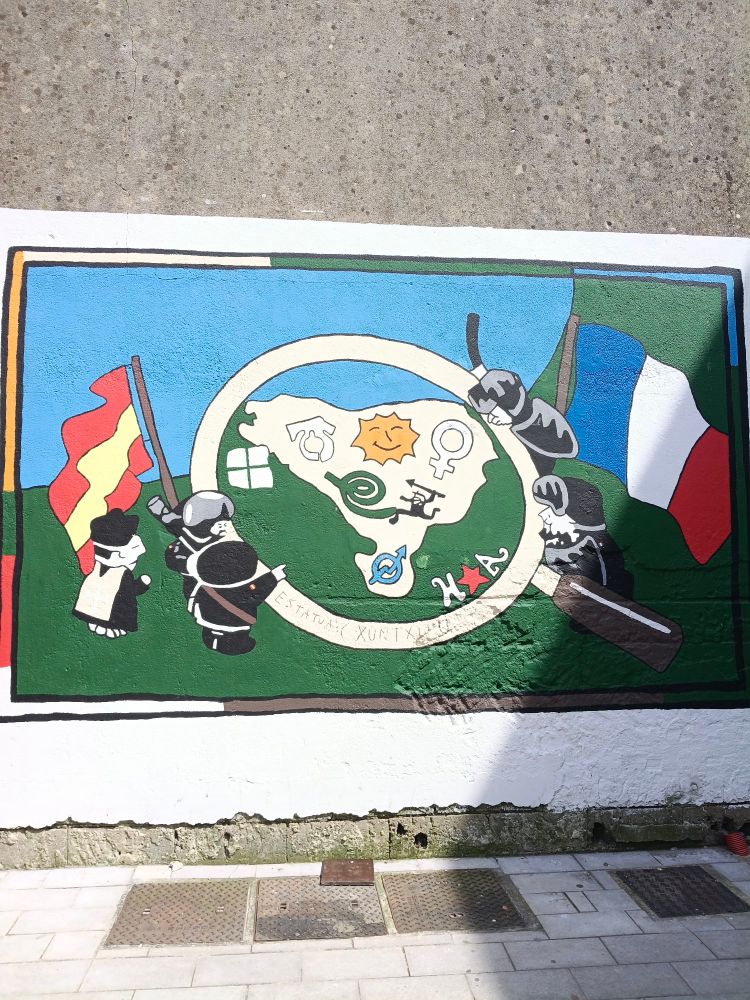 Ein Graffito, dass das linke Baskenland umzingelt von französischen und spanischen Truppen zeigt