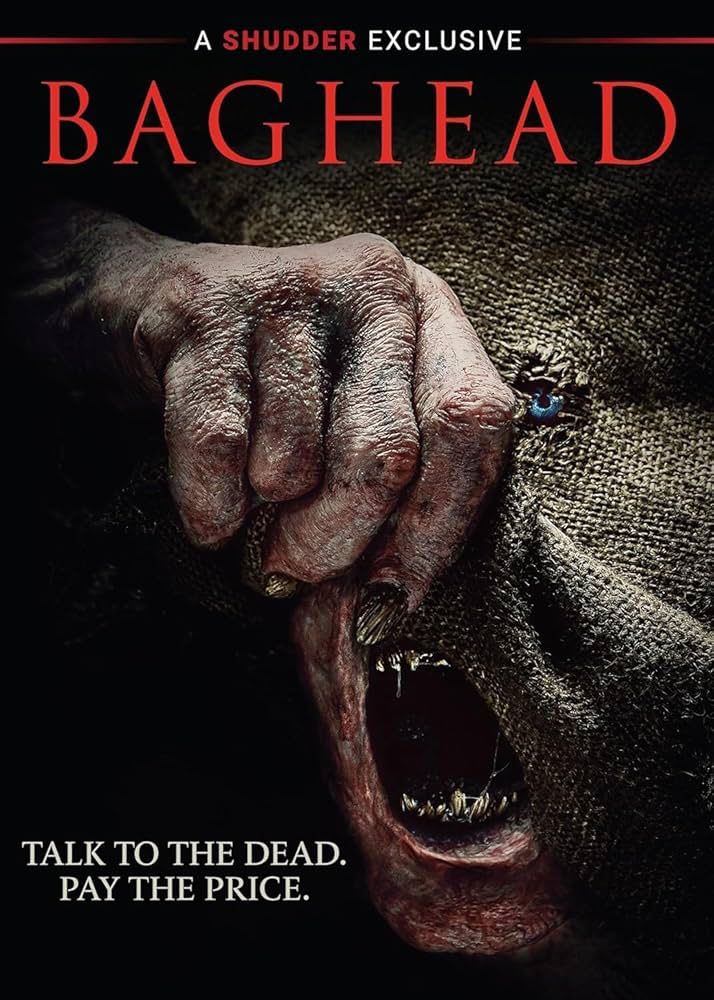 Baghead poster showing the titular character mid bag raise. 