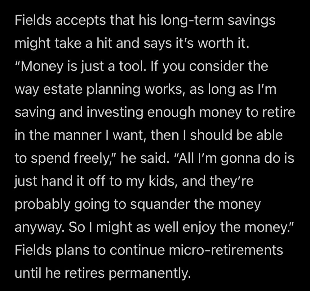 Fields accepts that his long-term savings might take a hit and says it's worth it. 