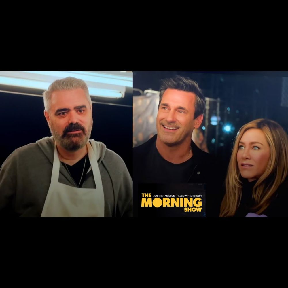 Morning Show S3 "The Green Light" scene with Jennifer Aniston, Jon Hamm, Anthony DeVito