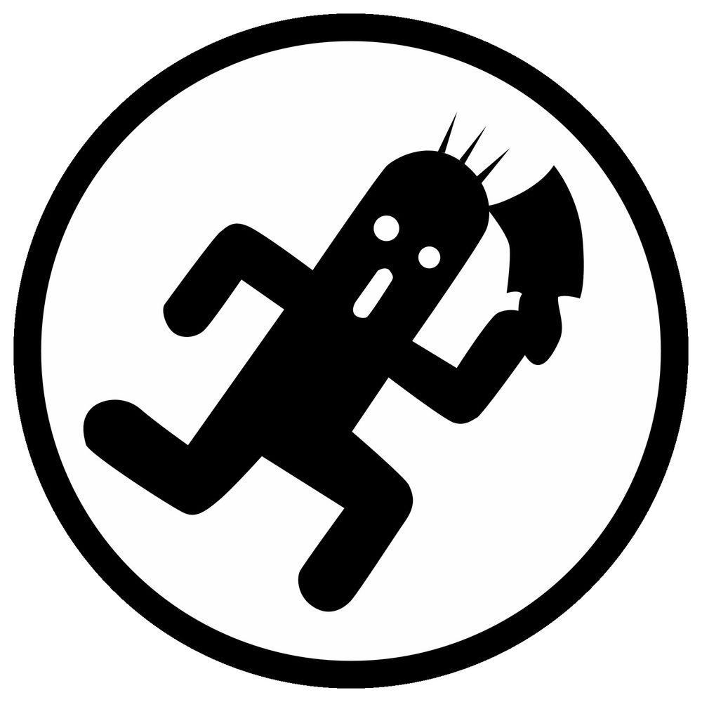 A cactuar silhouette in a circle, holding a hatchet, a-la Psycopath Records, the Juggalo record company