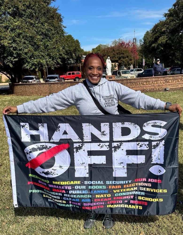 #NoKingsDay #NoKings 🙌🏾💙 Thanks 😊 For The Jawns for this dope ass hoodie! #ProtestJawn #Ivoteblueforyou 

It reads: If I wanted the government in my jawn I would f*ck a politician 🙌🏾🤣🤣😂💯🤛🏾👊🏾

The flag 🏴reads: HANDS OFF MEDICAID - MEDICARE - SOCIAL SECURITY - OUR JOBS - OUR WALLETS - OUR BOOKS - FAIR ELECTIONS - PERSONAL DATA - PUBLIC LANDS - VETERAN SERVICES - CANCER RESEARCH - NATO - CONSUMER PROTECTIONS - CLEAN AIR - CLEAN ENERGY - SCHOOLS - LIBRARIES - FREE SPEECH - LGBTQ + RIGHTS - IMMIGRANTS COURTS - IMMIGRANTS

If y’all see my pic floating around social media, let me know! Lol 😂 I received so many compliments on my hoodie. I’ve had this for a while but couldn’t figure out where I could rock this jawn.