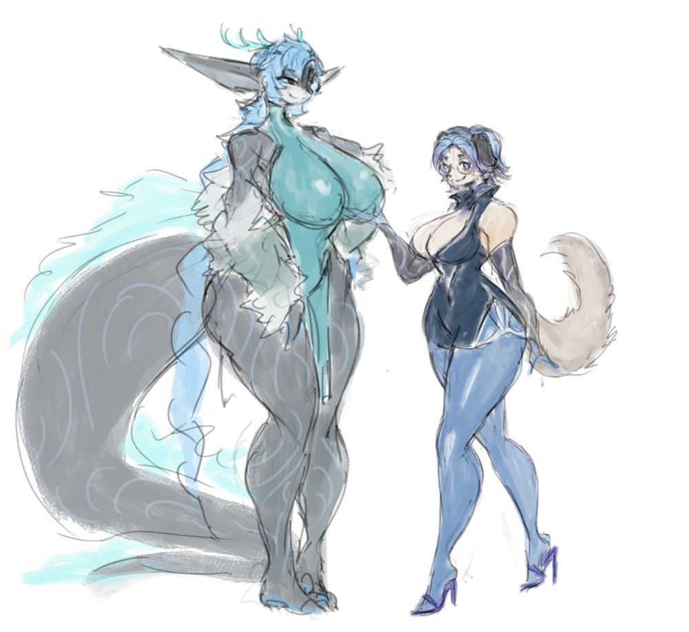 Towmina the creator shark dragon on the left, and Fig, her personal secretary and envoy on the right, introducing and explaining the shark goodies