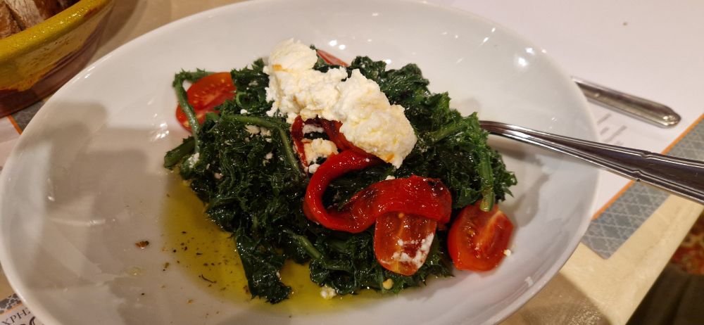 Wild green salad, with Grevena soft cheese and red peppers plus a peppery olive oil